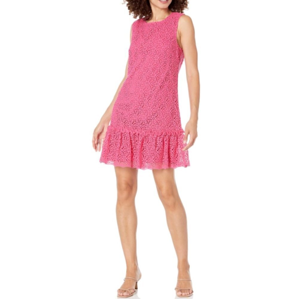 Trina Turk 'Barbra 2' Sleeveless Lace Ruffle-Hem Mini Dress, Azalea
